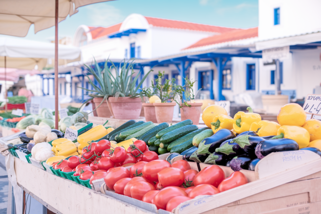 fresh vegetables in a greek farmers market