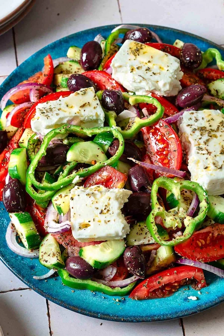 greek salad with feta and fresh vegetables