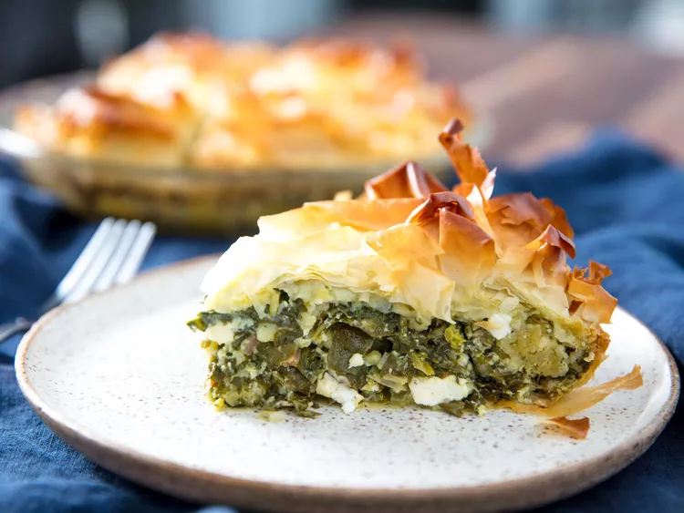 authentic Greek spanakopita filo pastry with spinach