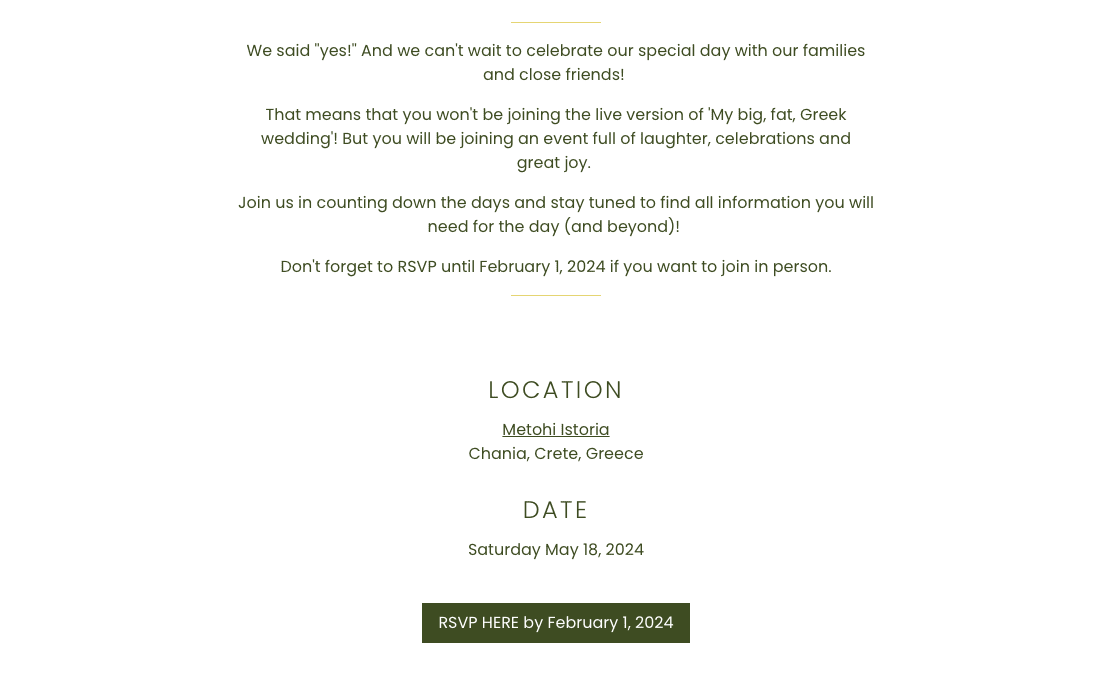 Wedding invitation with details about the celebration, location, and RSVP information, featuring a warm and inviting design.