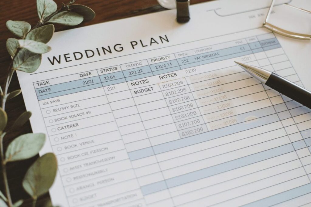 a paper that reads wedding plan for someone planning an elopement in santorini