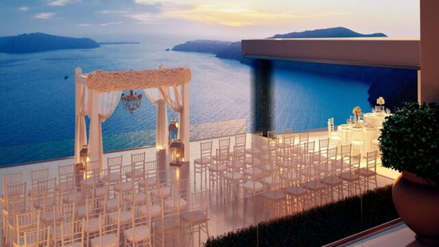 a beautiful aegean sea view from a santorini wedding venue