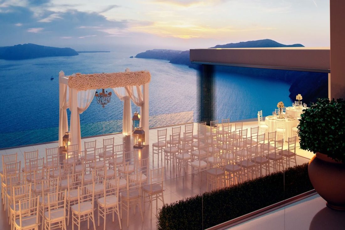 a beautiful aegean sea view from a santorini wedding venue