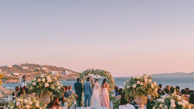 Mykonos wedding villas saint john wedding ceremony in front of the aegean sea