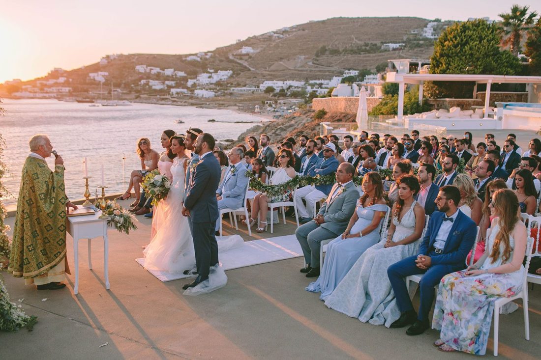 Mykonos wedding villas saint john wedding ceremony in front of the aegean sea