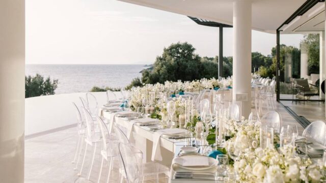 greece wedding tables with sea view