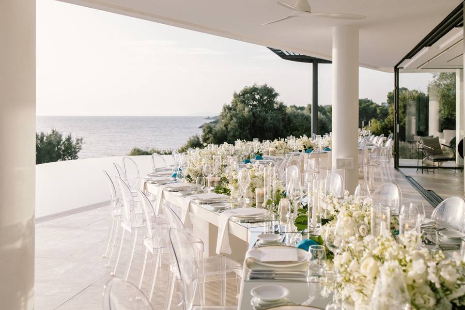 greece wedding tables with sea view