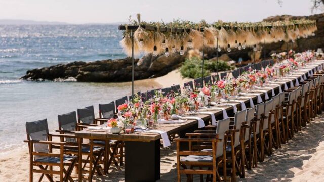 greece wedding tables with sea view