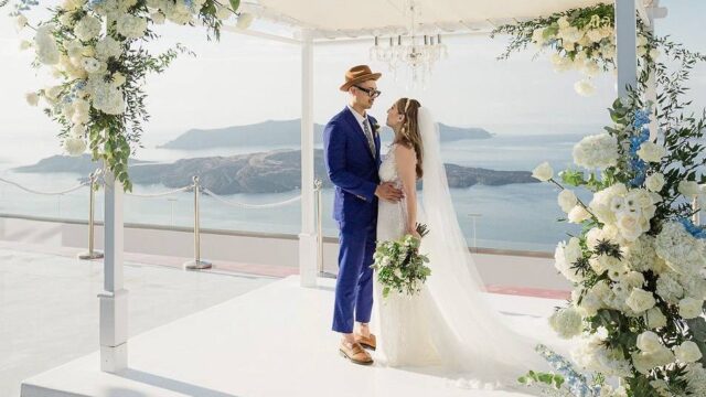 a couple getting married in santorini