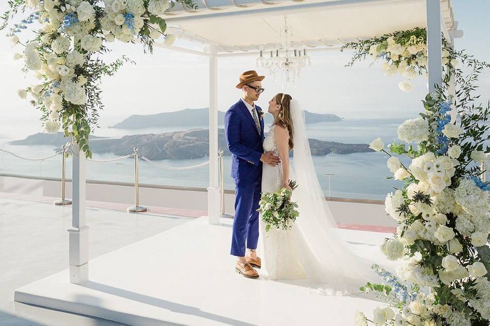 a couple getting married in santorini