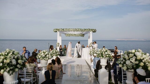 wedding ceremony at a destination wedding santorini