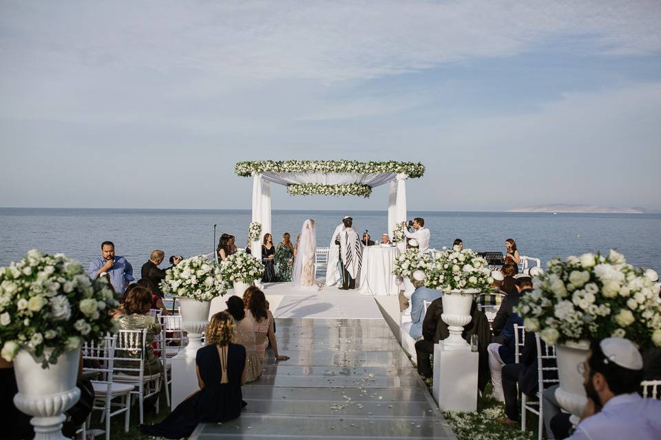 wedding ceremony at a destination wedding santorini