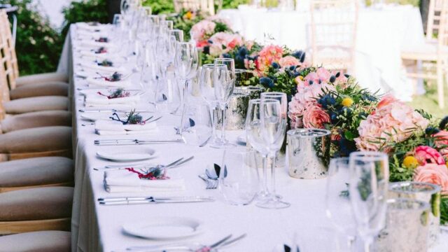 greek wedding table with flowers