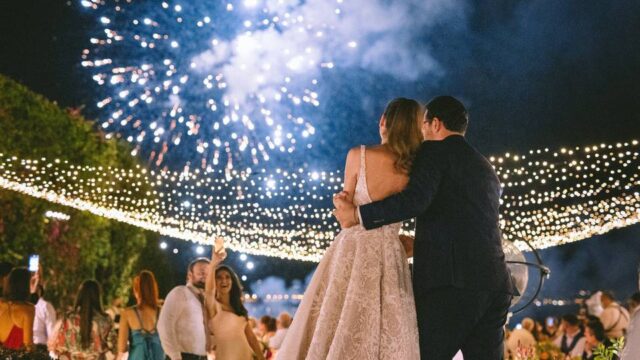 fireworks at a wedding in greece