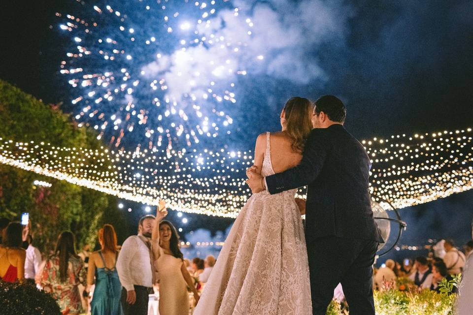 fireworks at a wedding in greece