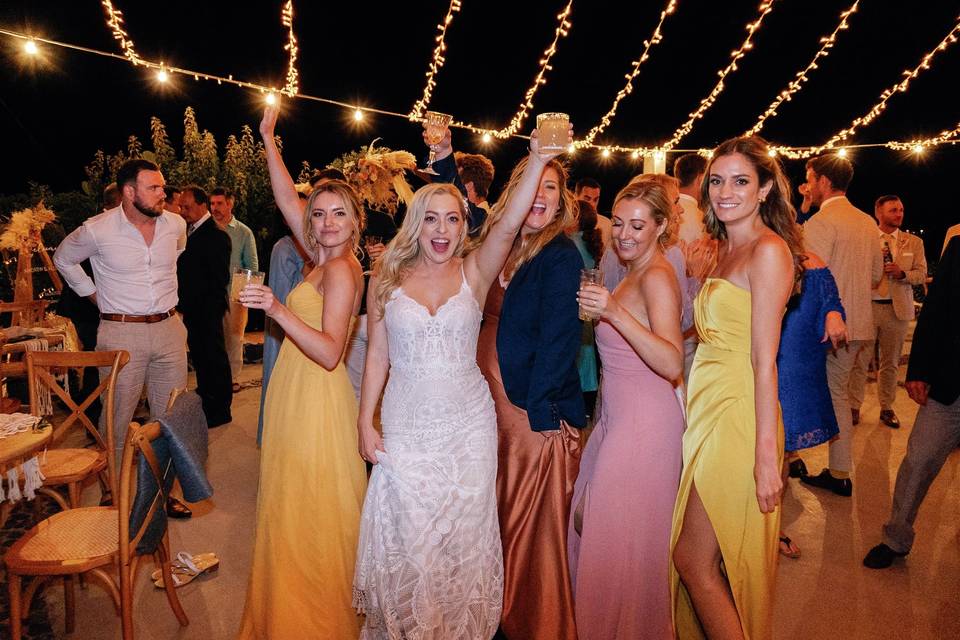 reception party goers at a greek wedding