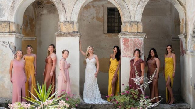 brides maids koumbara posing at a greek wedding