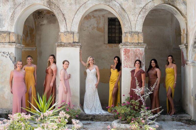 brides maids koumbara posing at a greek wedding