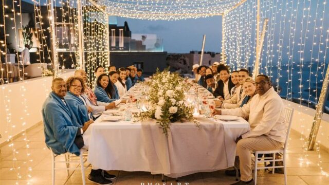 wedding guests at a santorini wedding