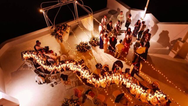 a reception party at a destination wedding santorini