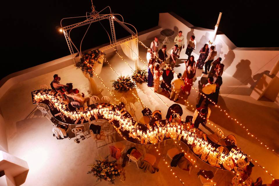 a reception party at a destination wedding santorini