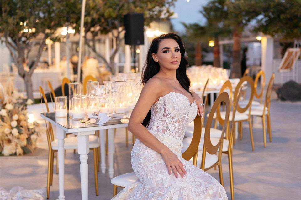 a bride posing at her destination wedding greece