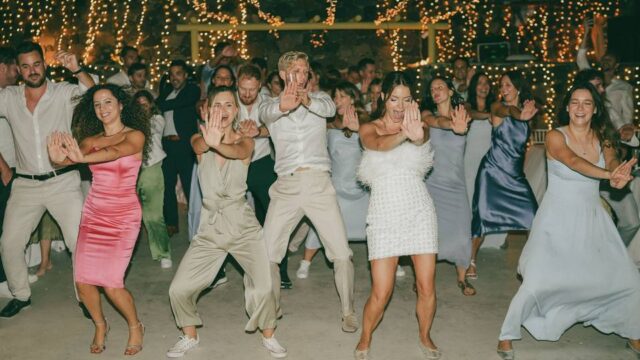 a party at a greek destination wedding