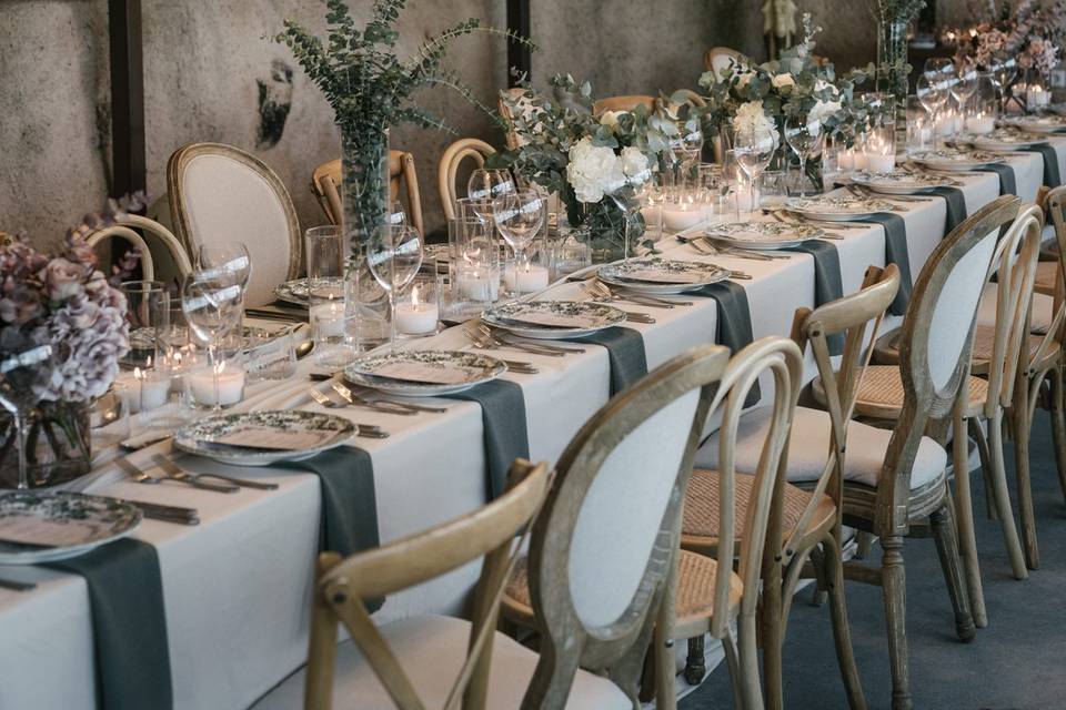 beautifully set greek destination wedding table