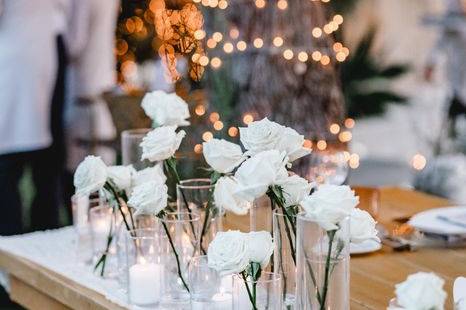 white flowers at a greek wedding