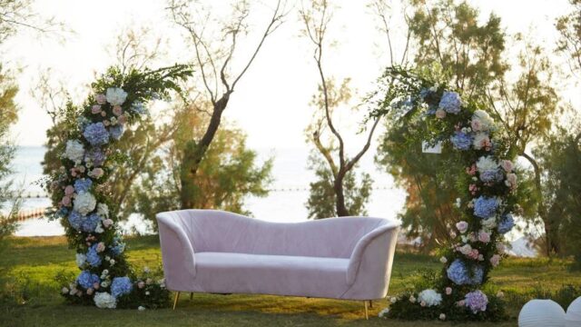a sofa decoration at a greek wedding