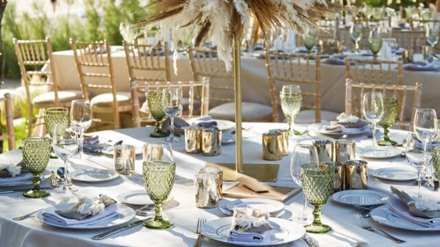 beautifully decorated table for a greek wedding