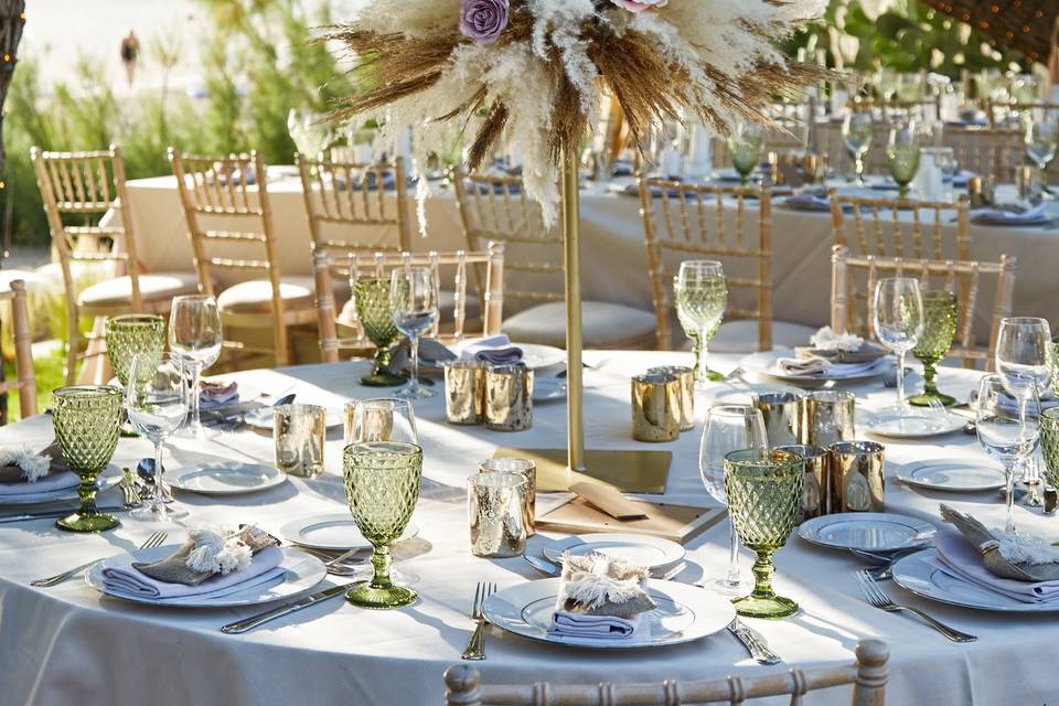 beautifully decorated table for a greek wedding