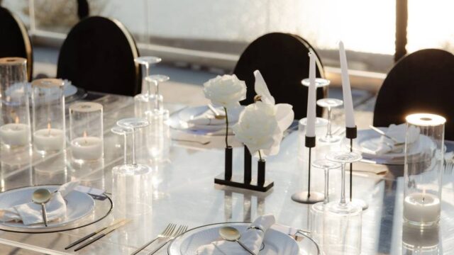 white themed wedding table in greece