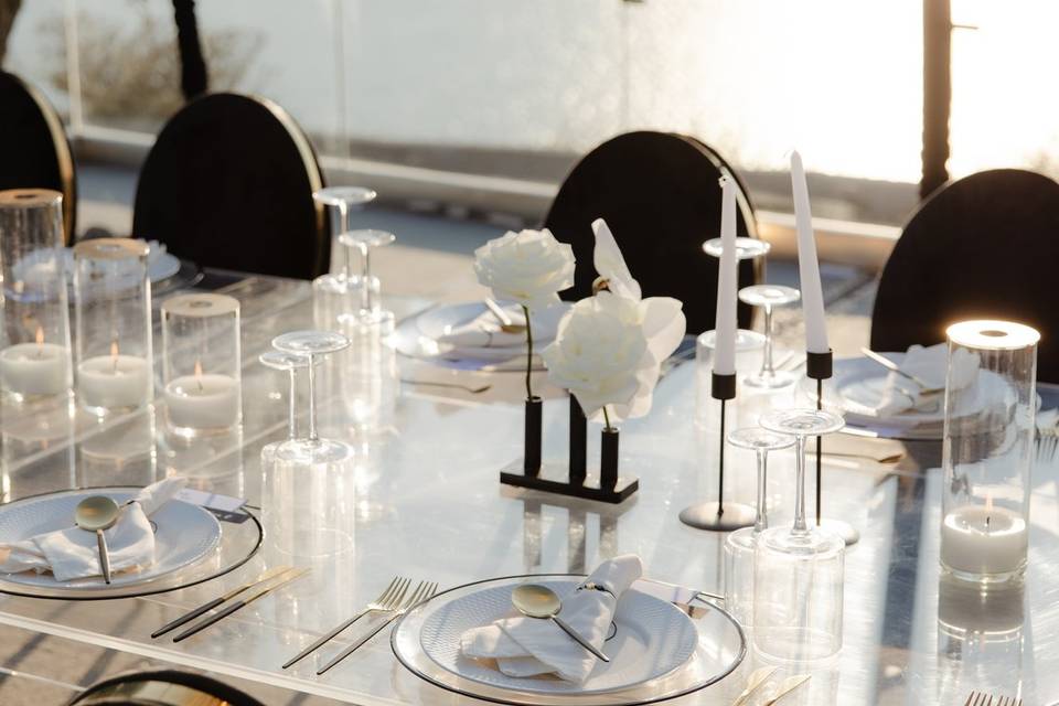 white themed wedding table in greece