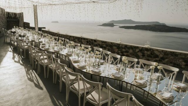 wedding table over looking the aegean sea in greece