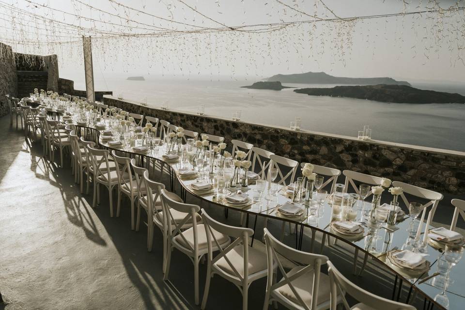wedding table over looking the aegean sea in greece