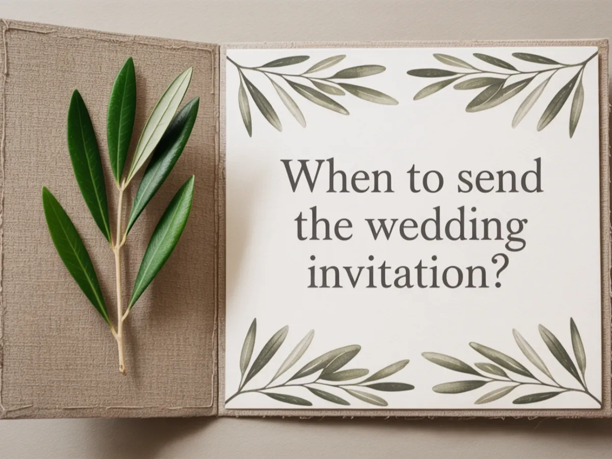Greece destination wedding invitation timeline calculator a text that reads when to send the wedding invitation
