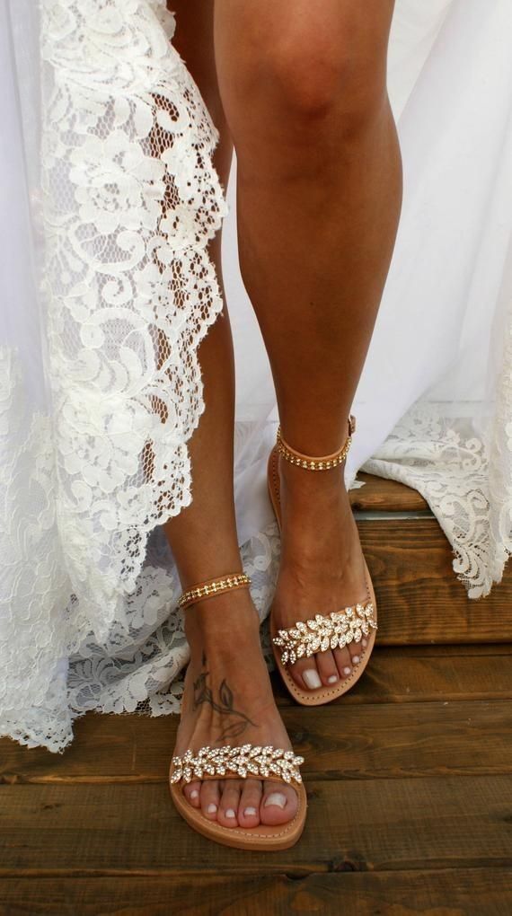 ancient greece style sandals adorned with elegant jeweled leaves