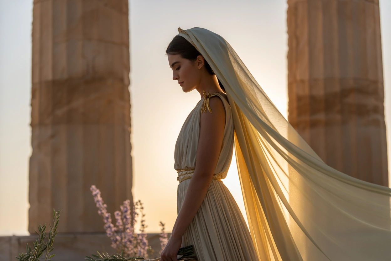 silhouette of an ancient greek bride