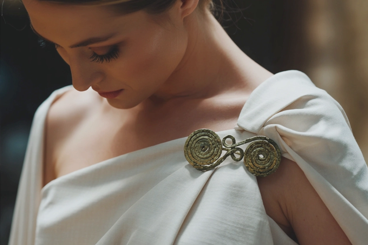 ancient greek bride wearing finely knit silk chiton fabric