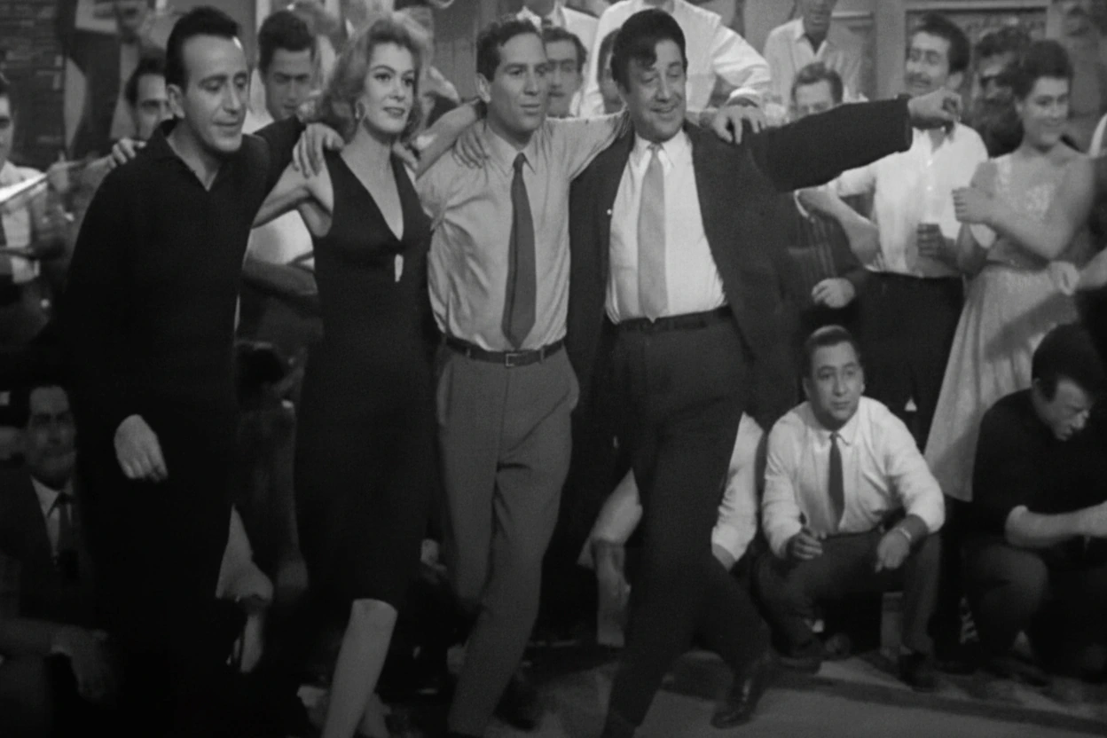 Never on Sunday movie about greece with glasses being smashed and people dancing
