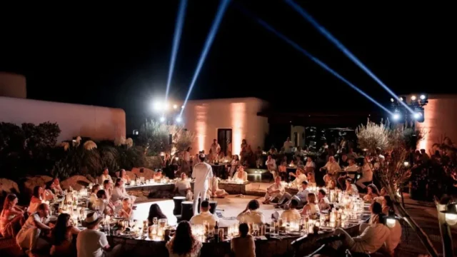 groom giving a speech at his wedding at kalesma mykonos