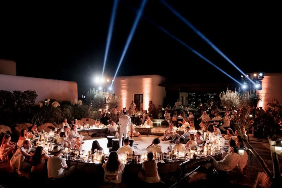 groom giving a speech at his wedding at kalesma mykonos