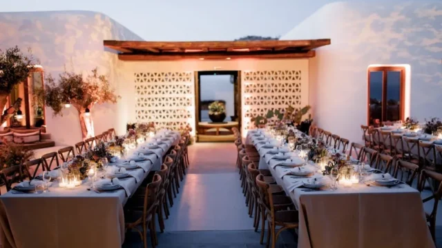 pere ubu restaurant at kalesma mykonos setup for a wedding dinner