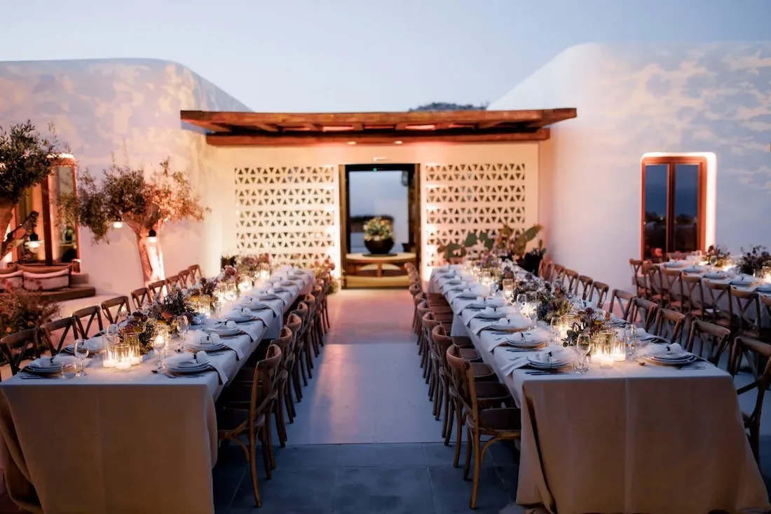 pere ubu restaurant at kalesma mykonos setup for a wedding dinner