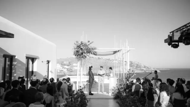 kalesma mykonos wedding ceremony in front of the mediterranean sea