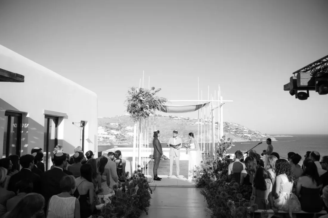 kalesma mykonos wedding ceremony in front of the mediterranean sea