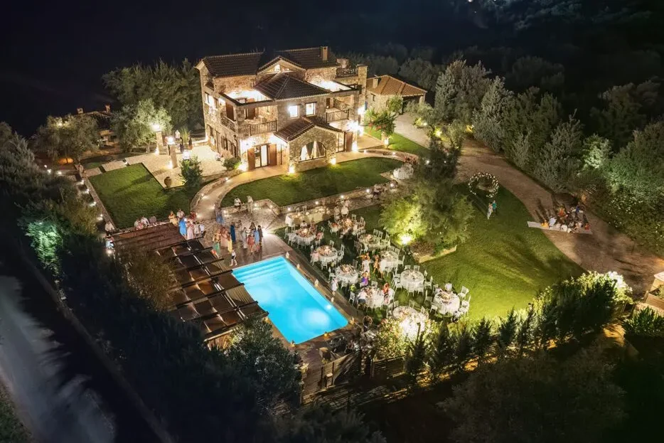 Palazzo di p private wedding villa in greece aerial view