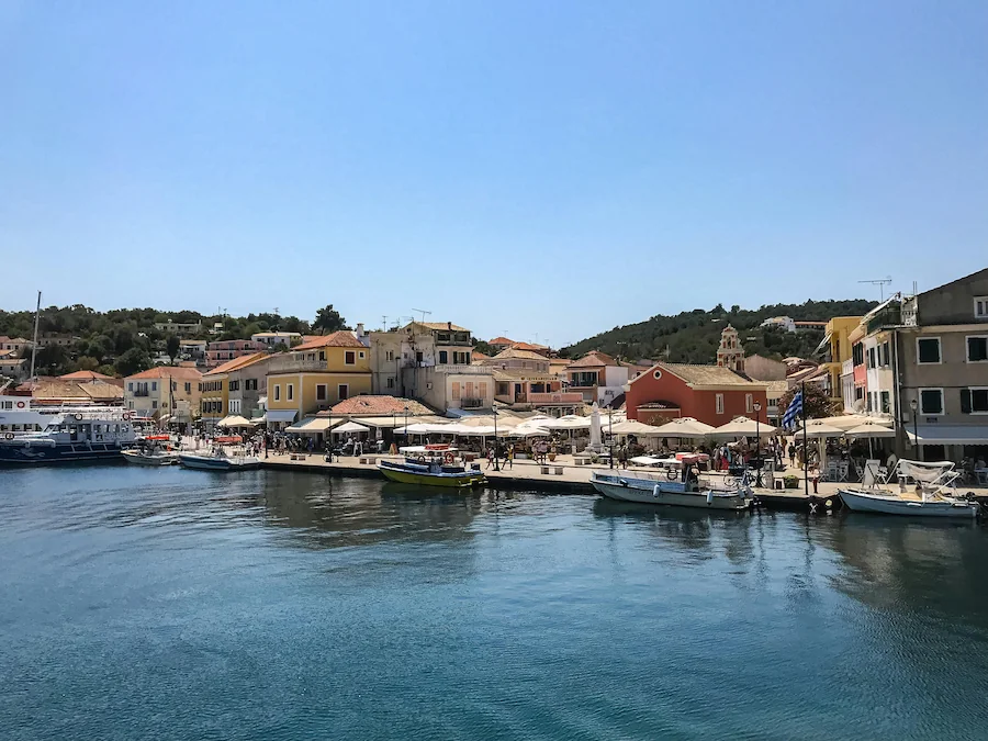 a beautiful marina shot of paxos island in greece ideal for a honeymoon