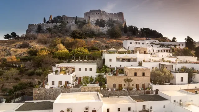 wide angle view of the Melenos Art Boutique Hotel for a wedding in rhodes